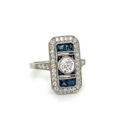 Vintage Old European Diamond GIA and French Cut Sapphire Platinum Cocktail Ring