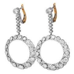 Vintage Old European Diamond Platinum Circle Drop Earrings