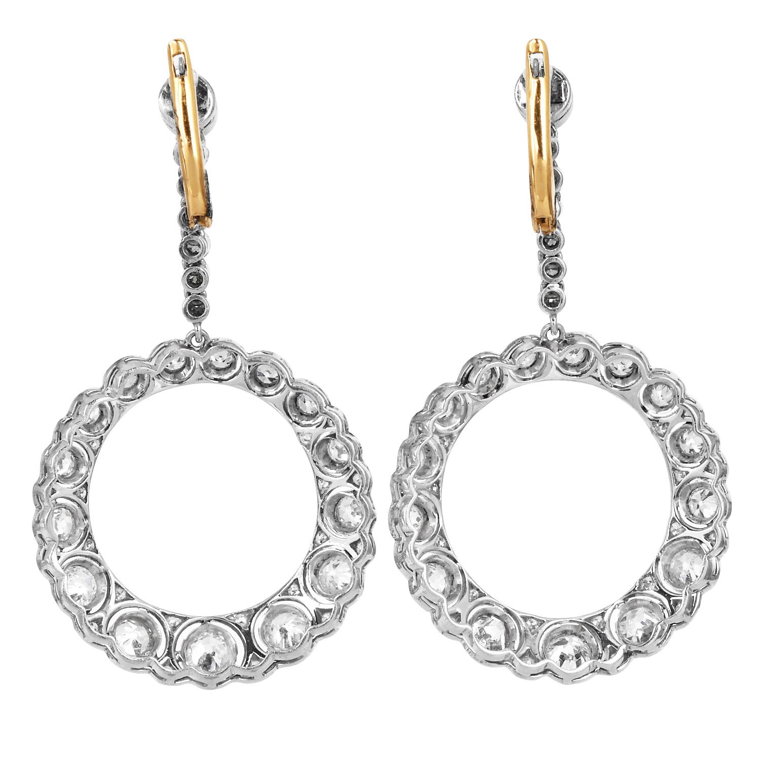 Art Déco Orecchini a cerchio in platino con diamanti europei d'epoca in vendita
