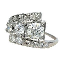 Vintage Old European & Old Mine Cut Diamond Bypass Style Band Ring in Platinum