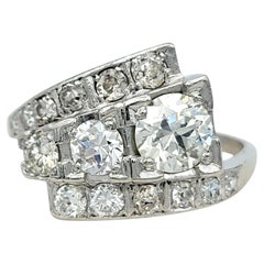 Anillo de platino de estilo «bypass» con diamantes de talla «Old European» y «Old Mine» vintage