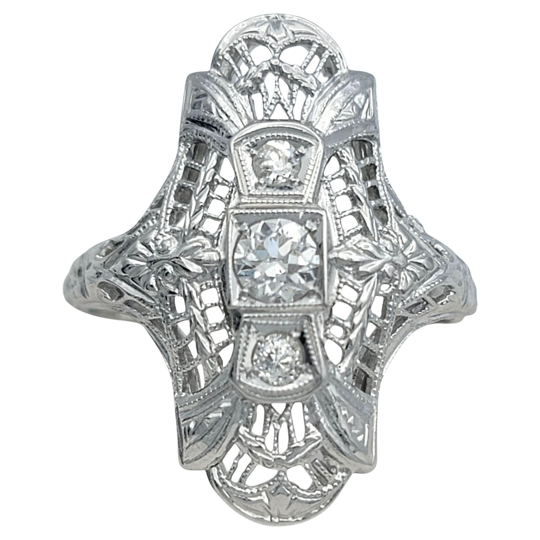 Vintage Old European & Old Mine Cut Diamant Filigran Ring in 18 Karat Weißgold