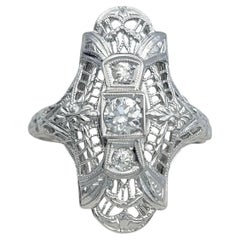 Vintage Old European & Old Mine Cut Diamant Filigran Ring in 18 Karat Weißgold