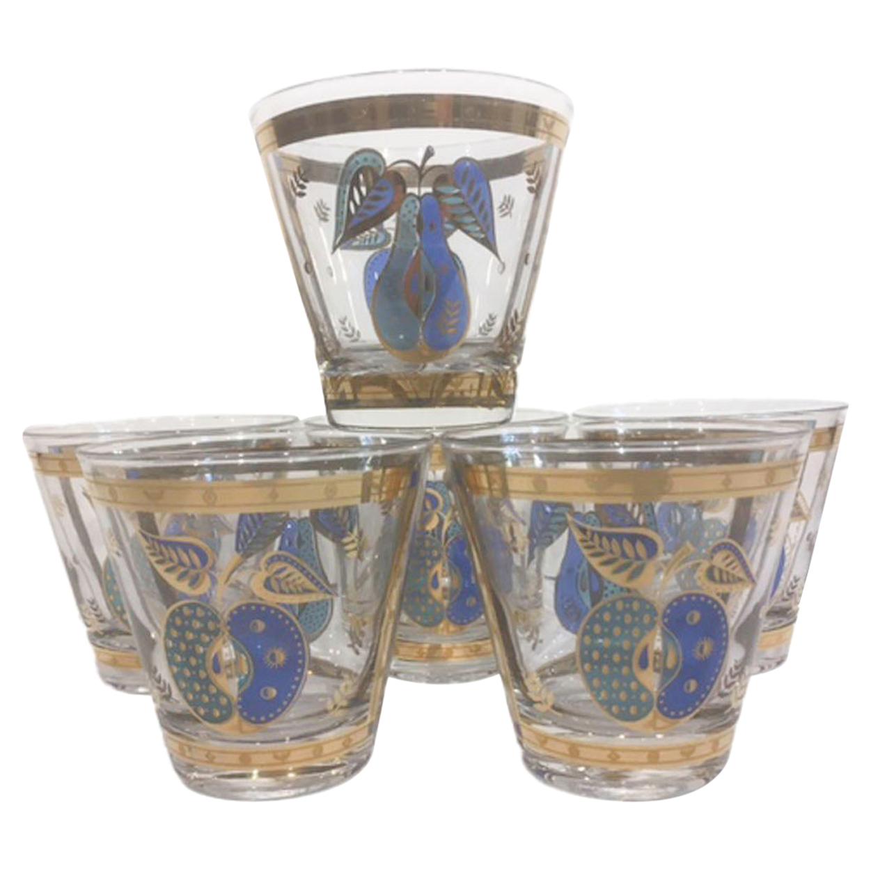 Vintage Old Fashioned Glasses by Georges Briard in the Forbidden Fruit Pattern