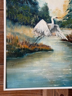 Vintage Old Florida Egret Landscape Painting by Debra Pate Daniels