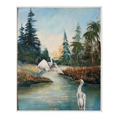 Vieille peinture de paysage à l
aigrette de Floride par Debra Pate Daniels