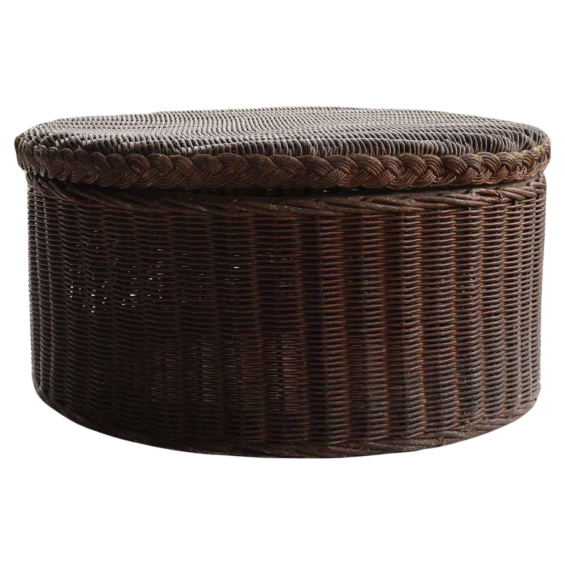 Cestino da cucito Lloyd Loom dipinto d'oro vintage. Inglese C.1930