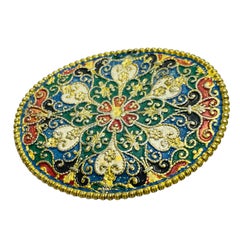 Vintage old gold tone enamel designer brooch