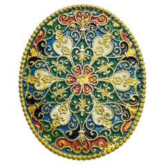 Vintage old gold tone enamel designer brooch