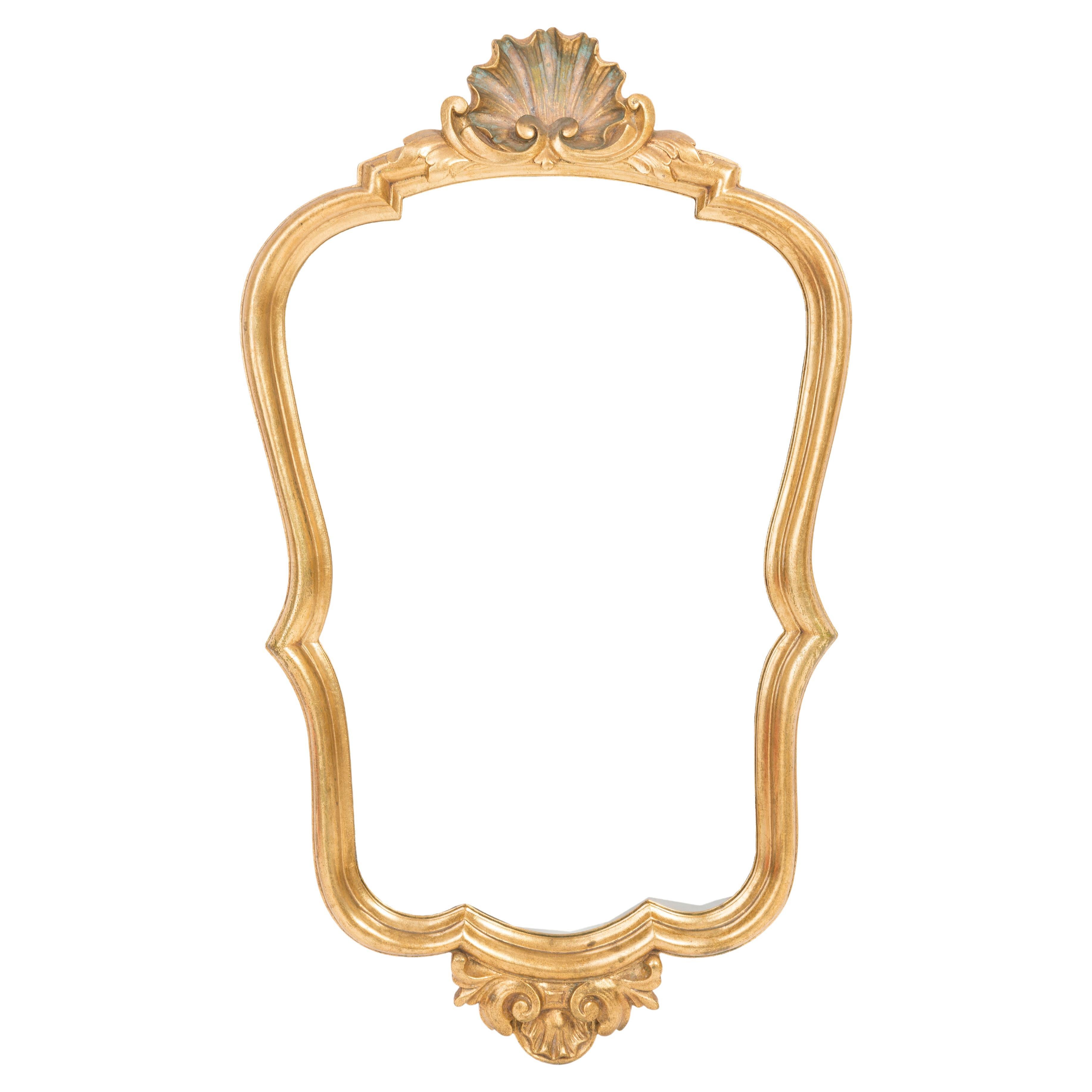 Vintage Old Gold Wood Mirror with Shell, Italy, 1960s
