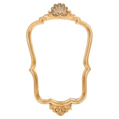 Vintage Old Gold Wood Mirror with Shell, Italy, 1960s