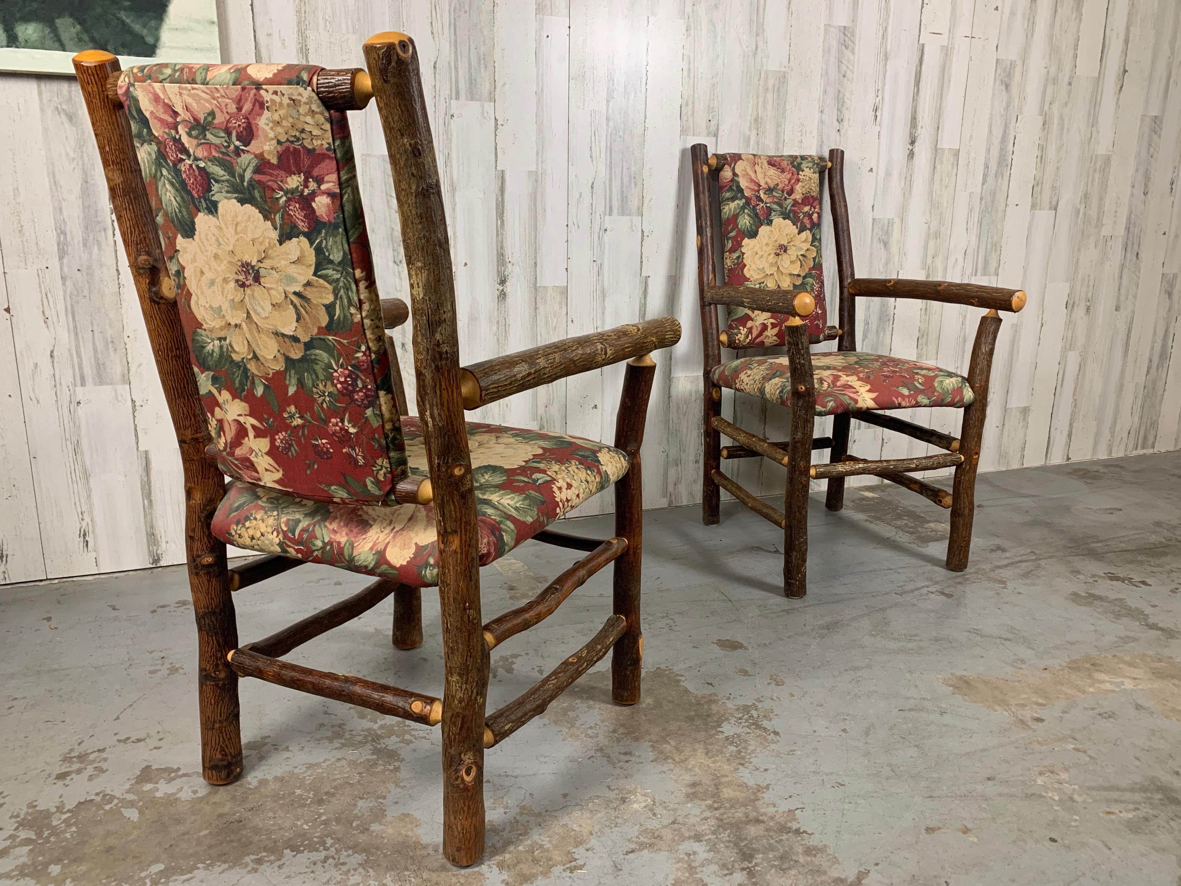 Substantial pair of Armchairs made by Old Hickory Furniture circa 1990s. Very rustic and sturdy with a touch of modern.