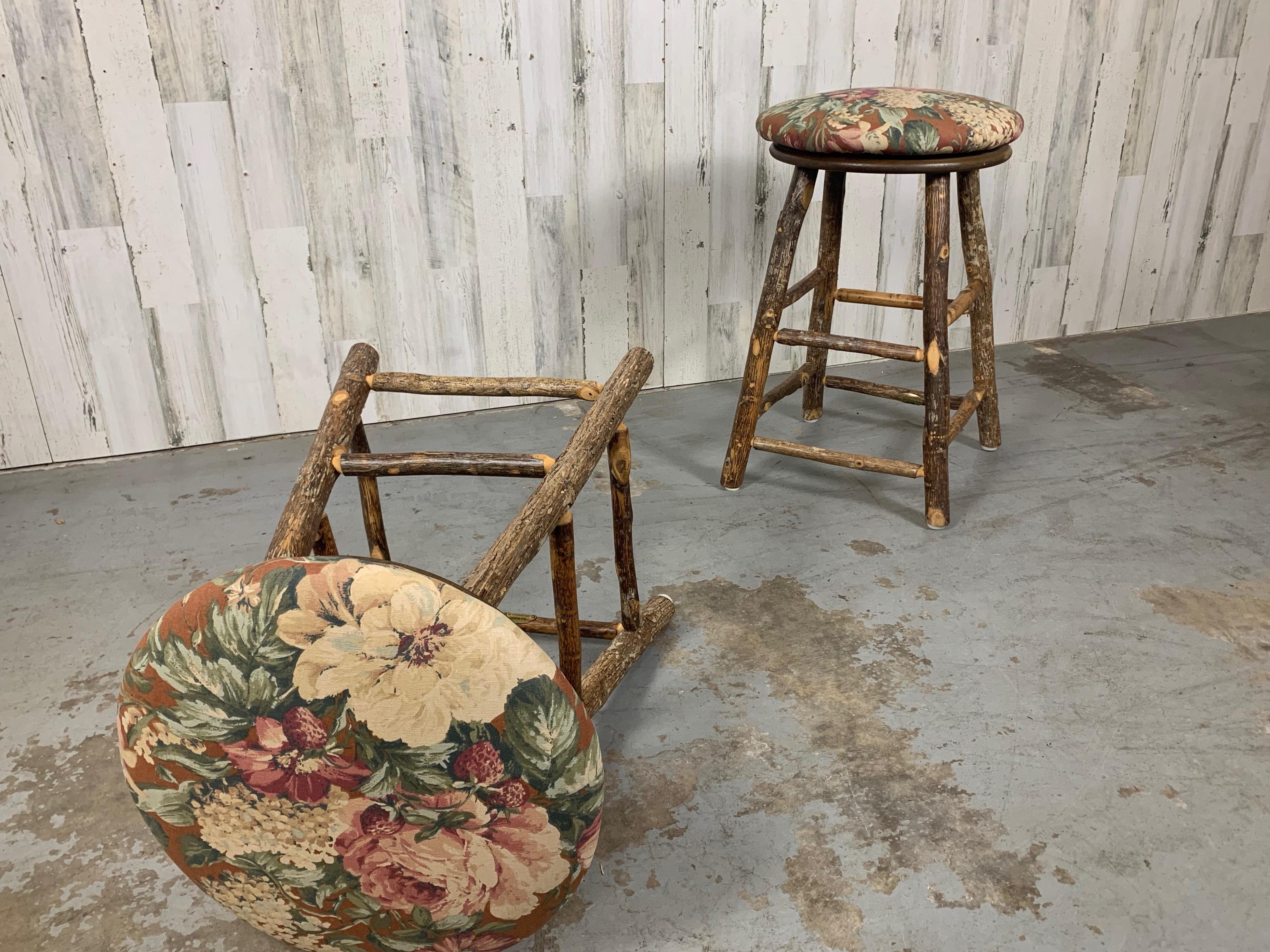  Vintage Old Hickory pair of counter stools with swivel seat.