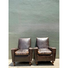 Fauteuils vintage en cuir vieilli Old Hickory - Paire