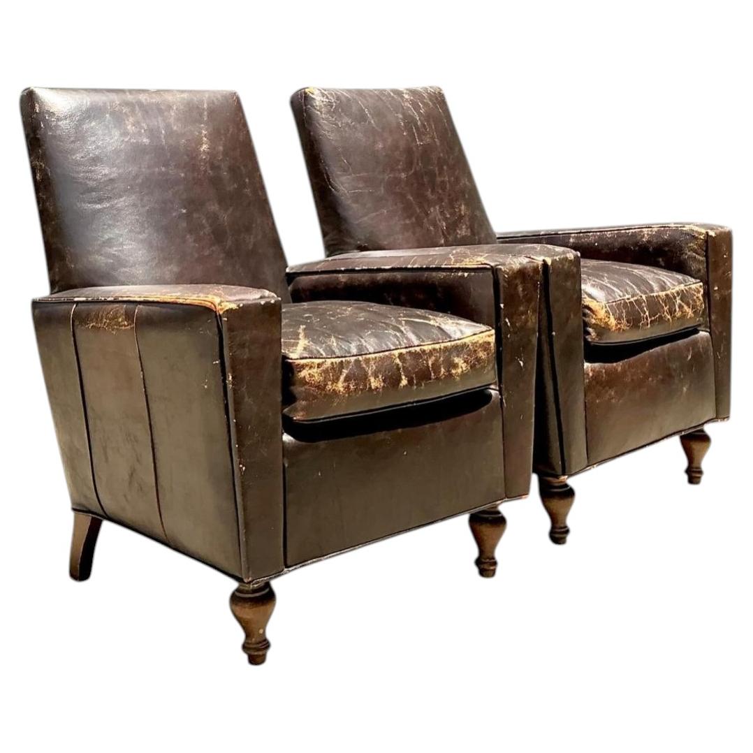 Vintage Old Hickory Distressed Leather Armchairs - Pair For Sale