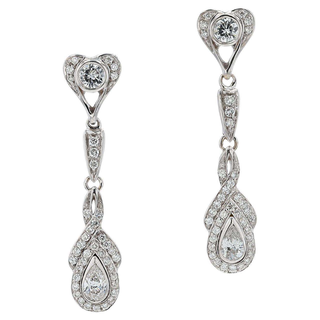 Vintage Old Hollywood Glam 2.66 Carat Diamond Dangle Earrings For Sale