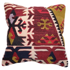 Vintage & Old Kilim Cushion Cover, Anatolian Yastik Turkish Modern Pillow 4206