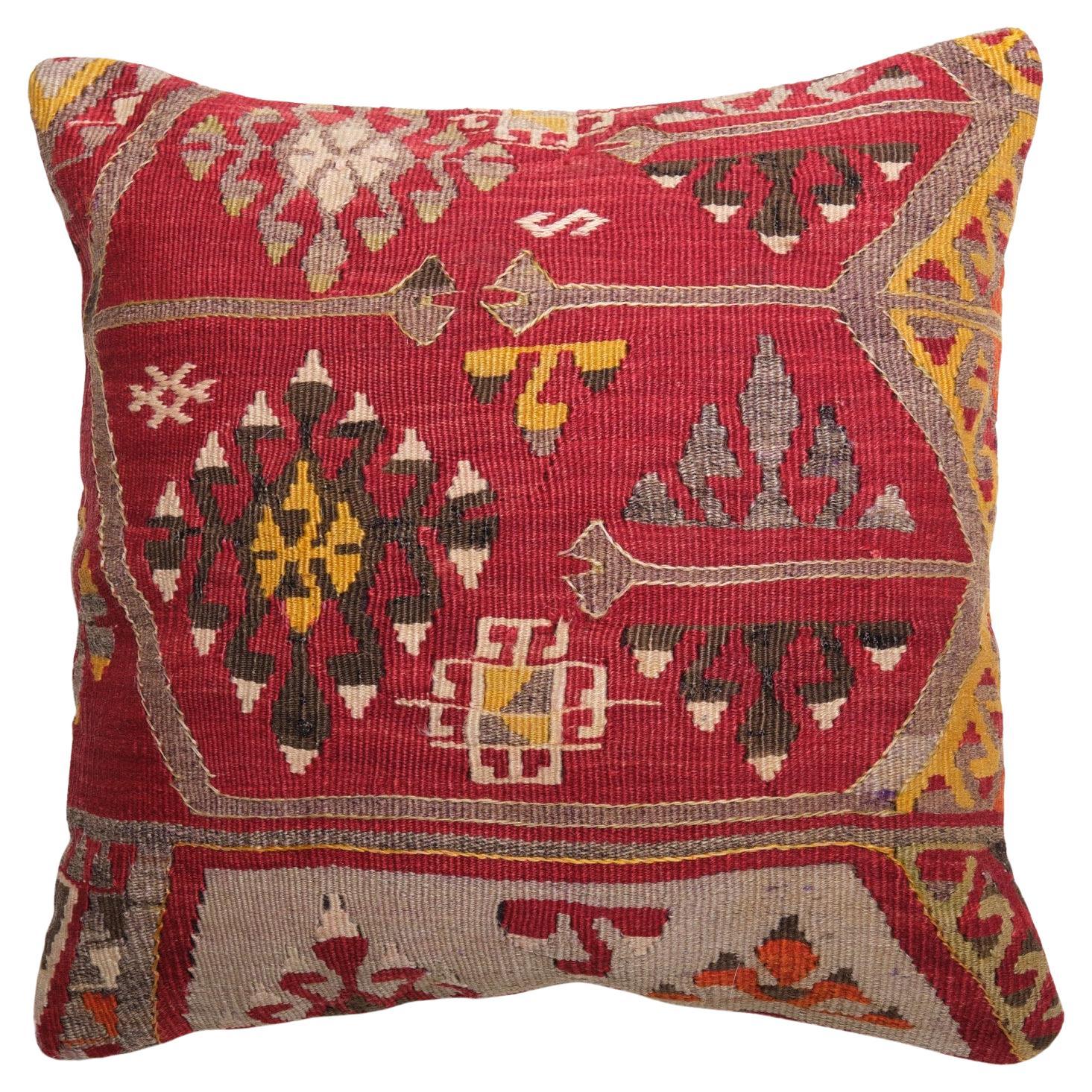 Funda de Cojín Kilim Vintage y Antiguo, Cojín Moderno Turco Yastik de Anatolia 4234 en venta