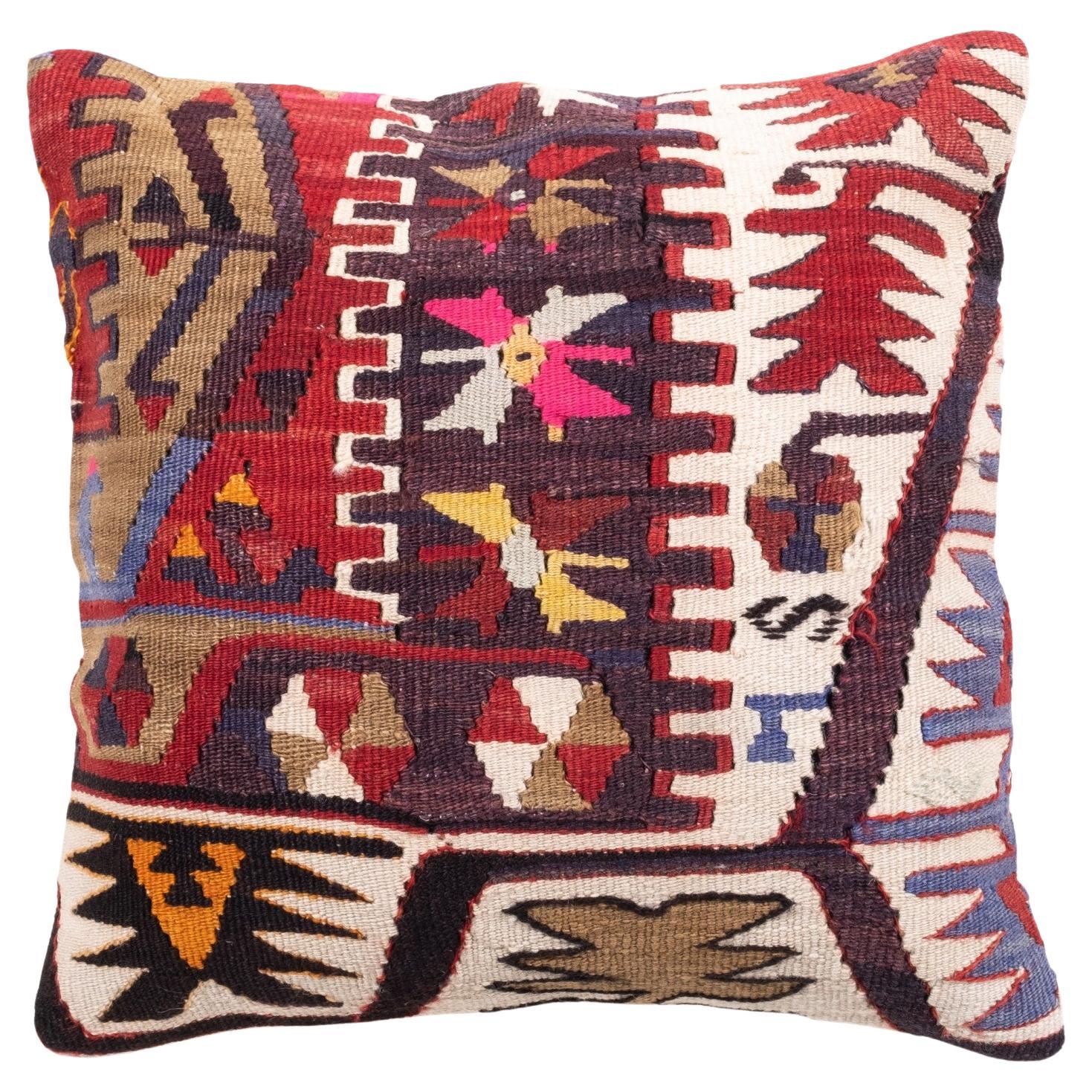 Coussin Kilim vintage et ancien, coussin moderne turc d'Anatolie Yastik 4319