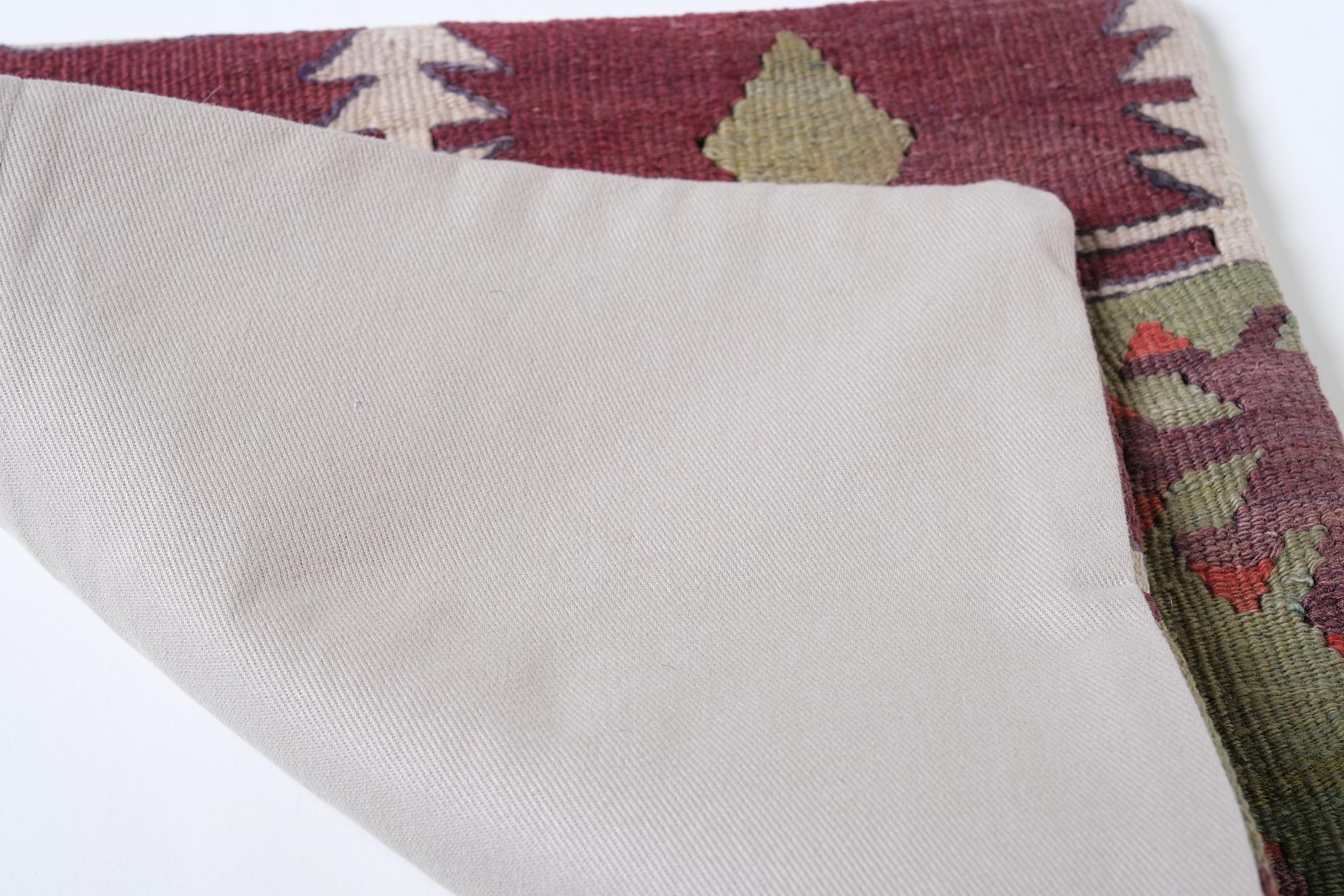 Hand-Woven Vintage & Old Kilim Cushion Cover, Anatolian Yastik Turkish Modern Pillow 4321 For Sale