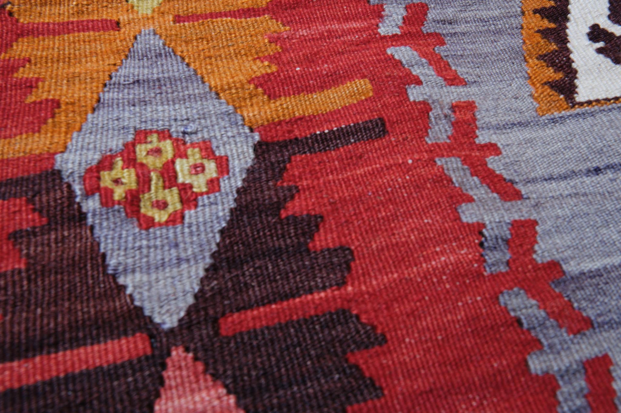 Hand-Woven Vintage & Old Kilim Cushion Cover, Anatolian Yastik Turkish Modern Pillow 4322 For Sale