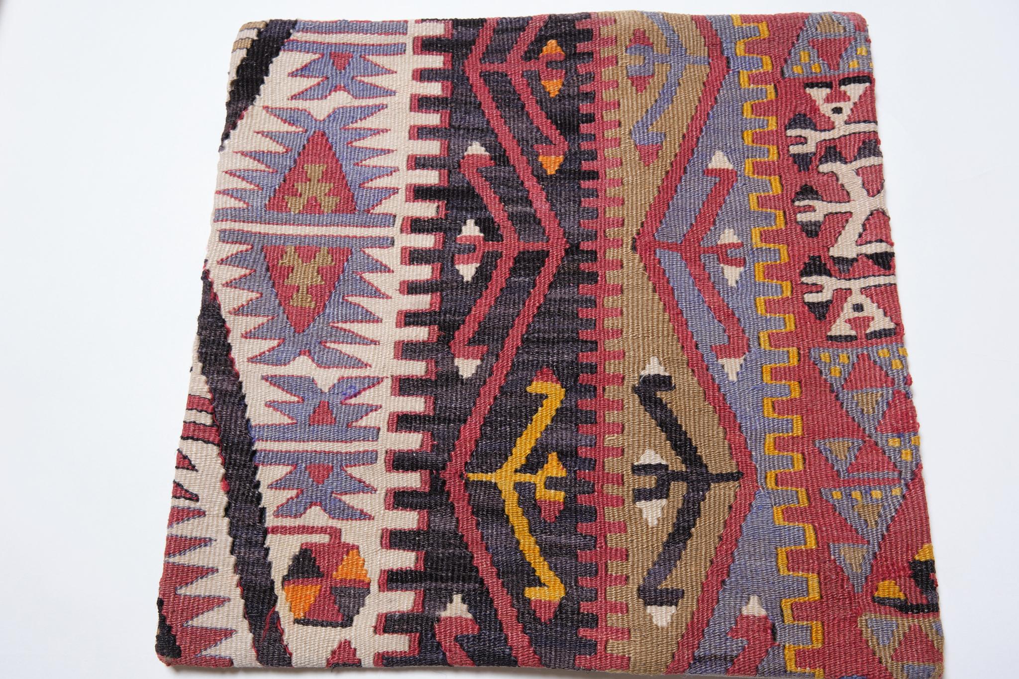 Vintage & Old Kilim Cushion Cover, Anatolian Yastik Turkish Modern Pillow 4323 In Good Condition For Sale In Tokyo, JP