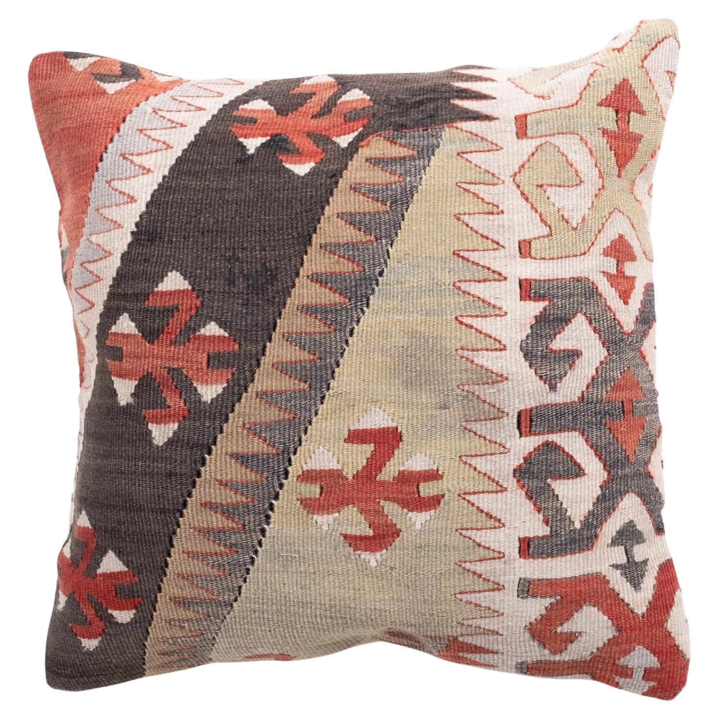 Vintage & Old Kilim Cushion Cover, Anatolian Yastik Turkish Modern Pillow 4324 For Sale