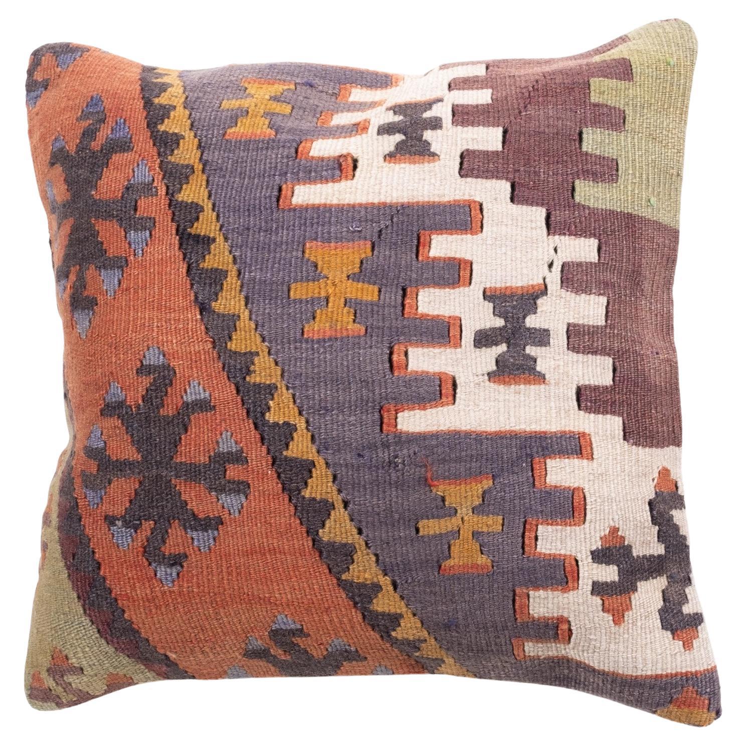 Vintage & Old Kilim Cushion Cover, Anatolian Yastik Turkish Modern Pillow 4340