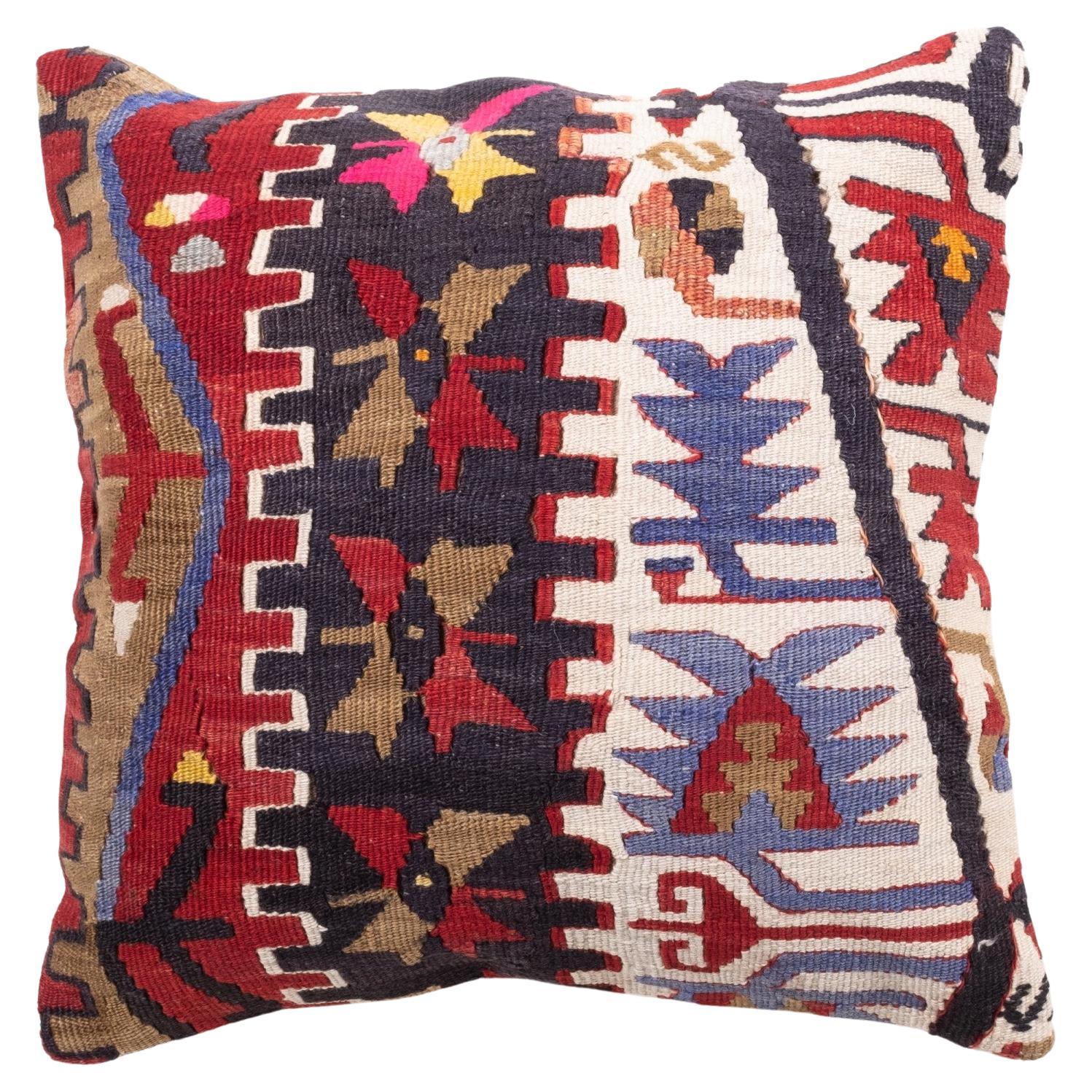 Vintage & Old Kilim Cushion Cover, Anatolian Yastik Turkish Modern Pillow 4347