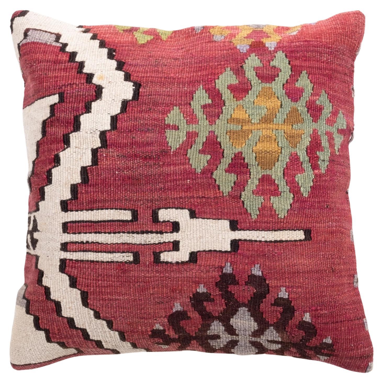 Vintage & Old Kilim Cushion Cover, Anatolian Yastik Turkish Modern Pillow 4350