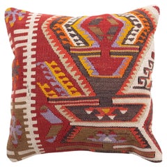 Vintage & Old Kilim Cushion Cover, Anatolian Yastik Turkish Modern Pillow 4359