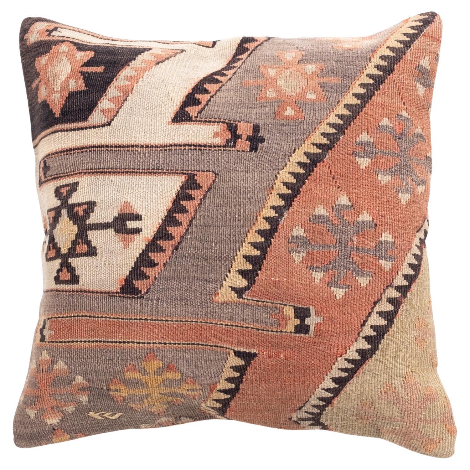 Vintage & Old Kilim Cushion Cover, Anatolian Yastik Turkish Modern Pillow 4364