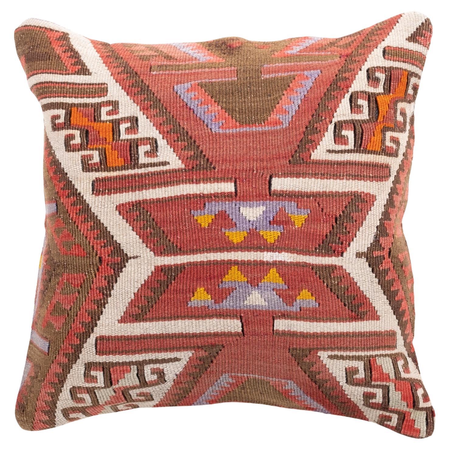 Vintage & Old Kilim Cushion Cover, Anatolian Yastik Turkish Modern Pillow 4379