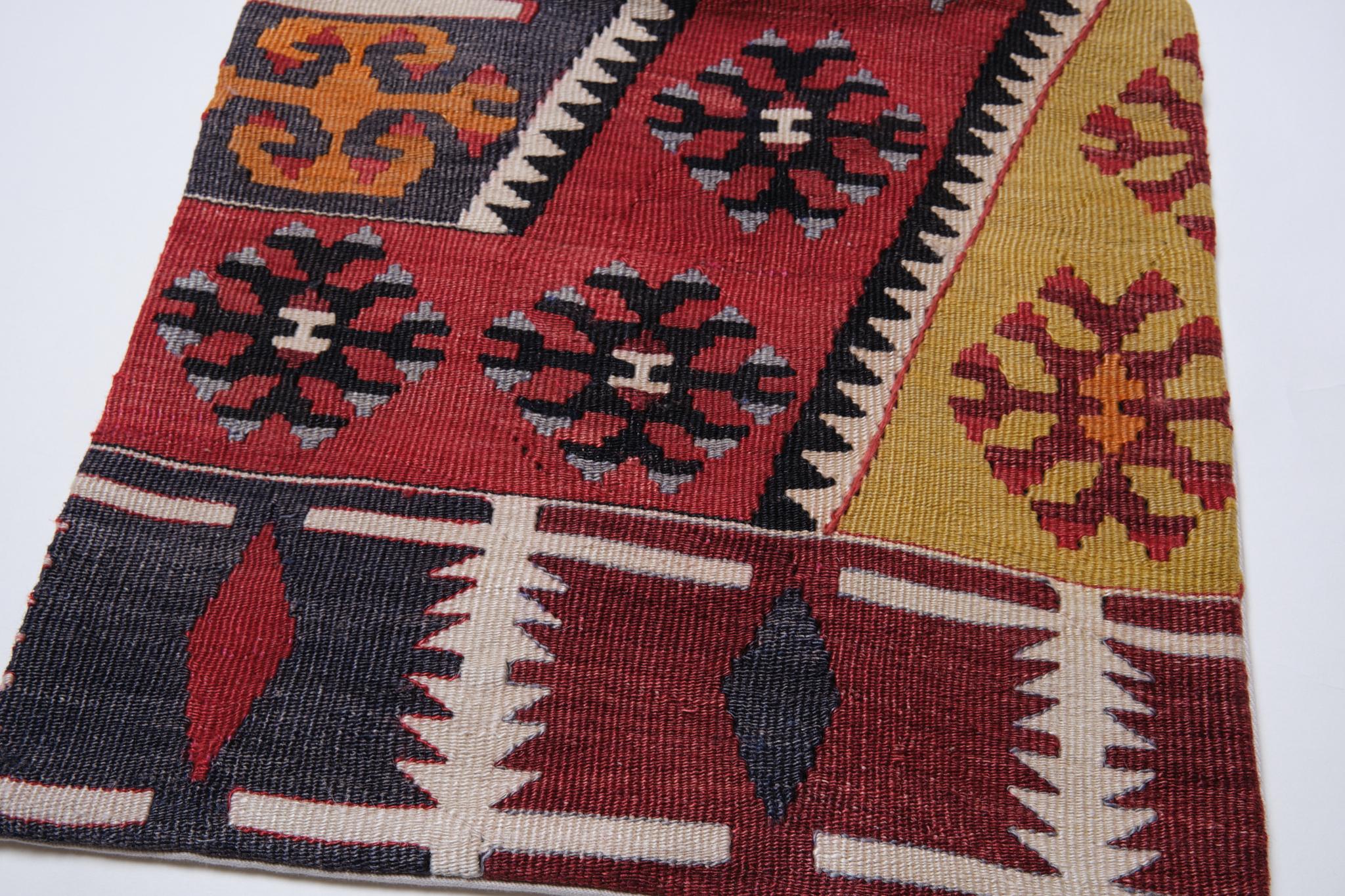 Hand-Woven Vintage & Old Kilim Cushion Cover, Anatolian Yastik Turkish Modern Pillow 4380