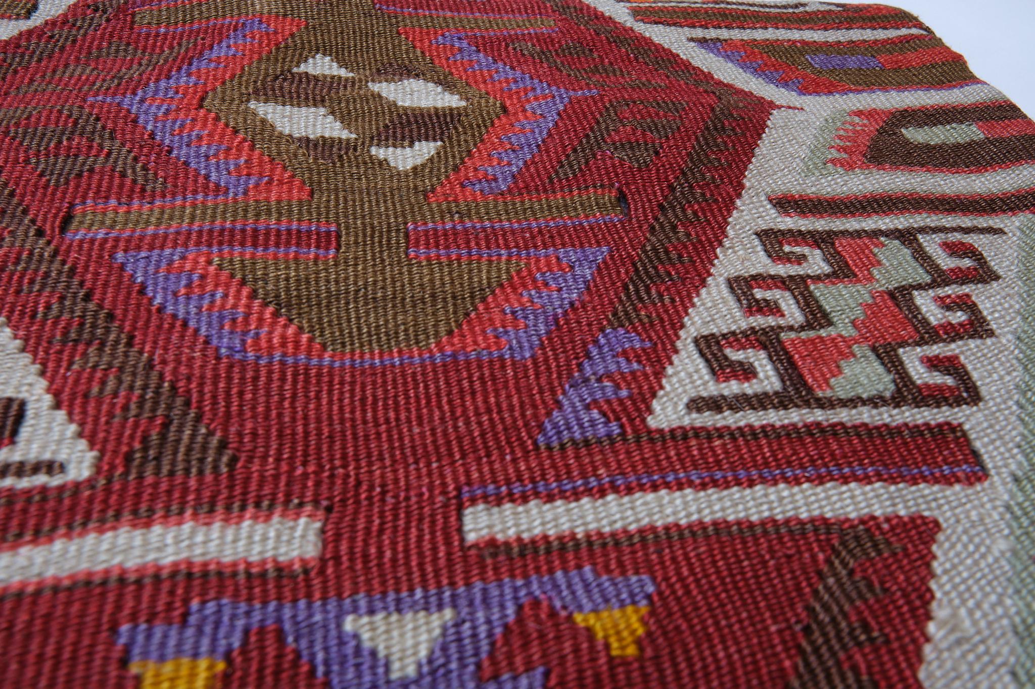 Hand-Knotted Vintage & Old Kilim Cushion Cover, Anatolian Yastik Turkish Modern Pillow 4381 For Sale