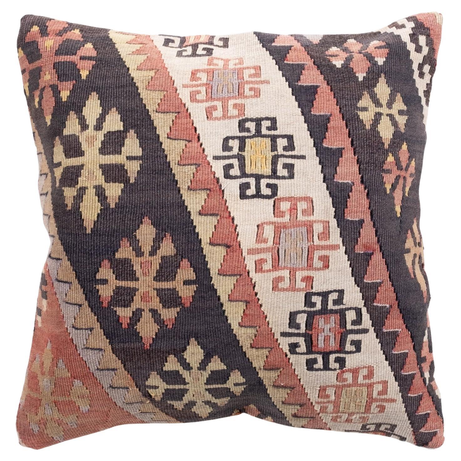 Vintage & Old Kilim Cushion Cover, Anatolian Yastik Turkish Modern Pillow 4383 For Sale