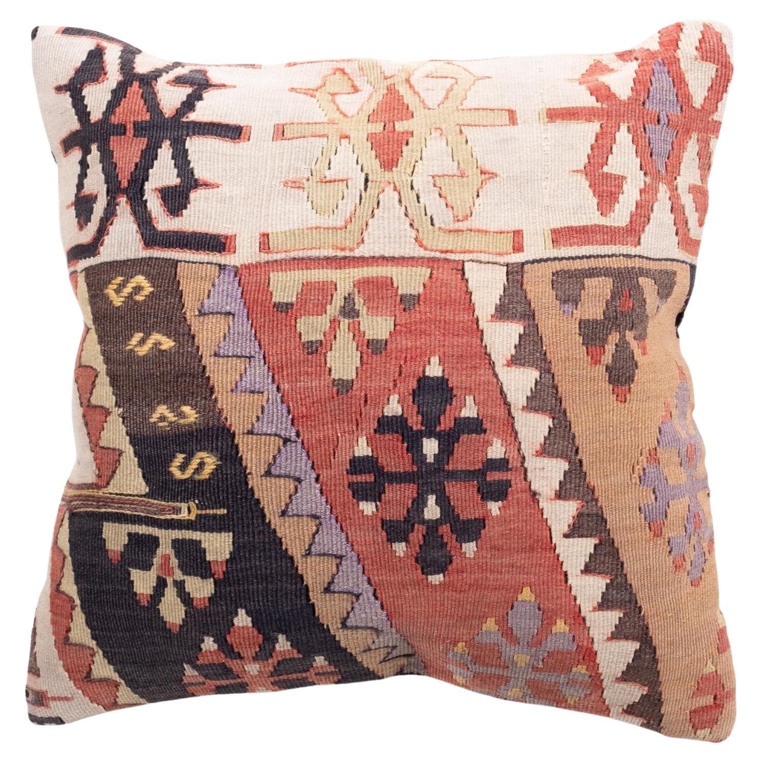 Vintage & Old Kilim Cushion Cover, Anatolian Yastik Turkish Modern Pillow 4393 For Sale