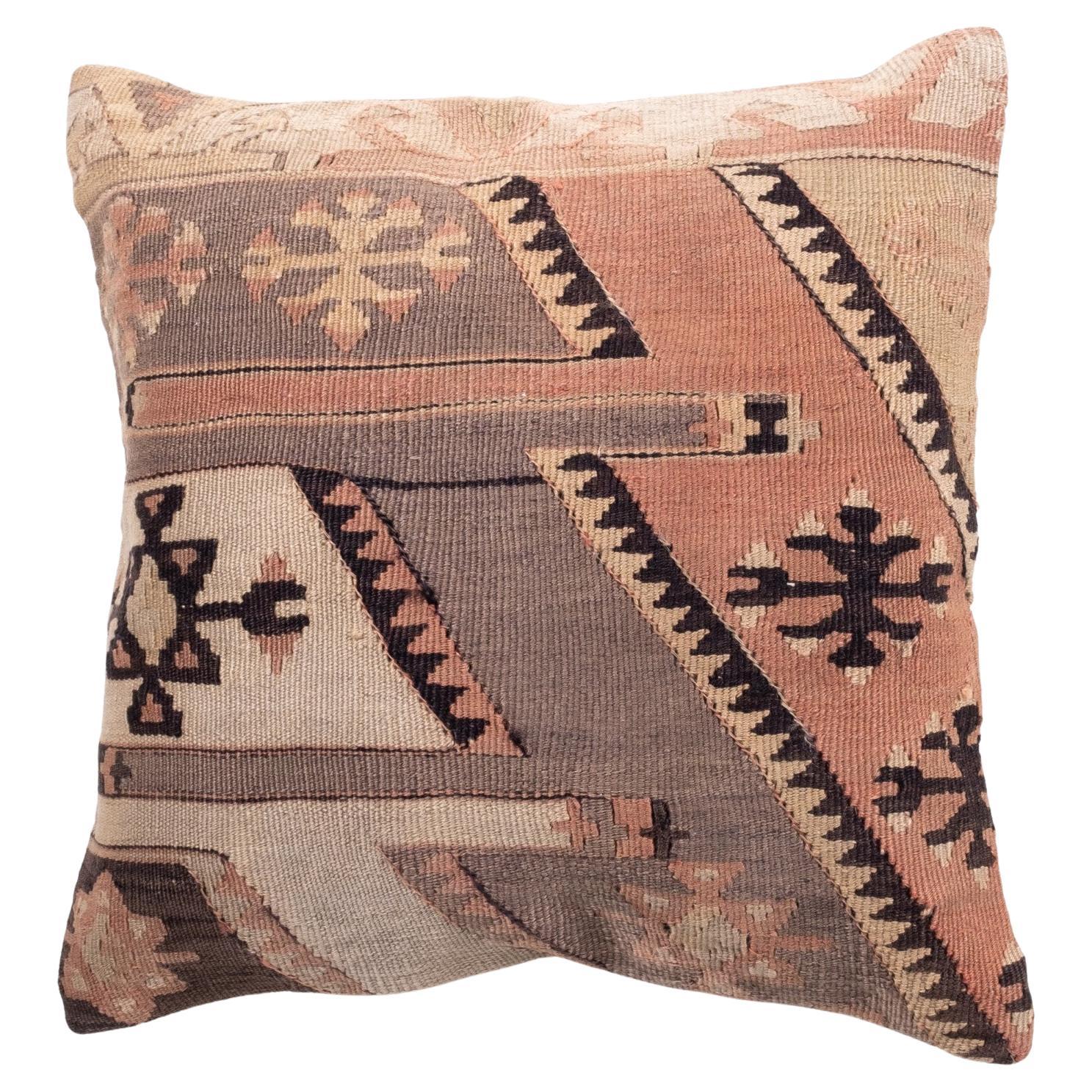 Vintage & Old Kilim Cushion Cover, Anatolian Yastik Turkish Modern Pillow 4394