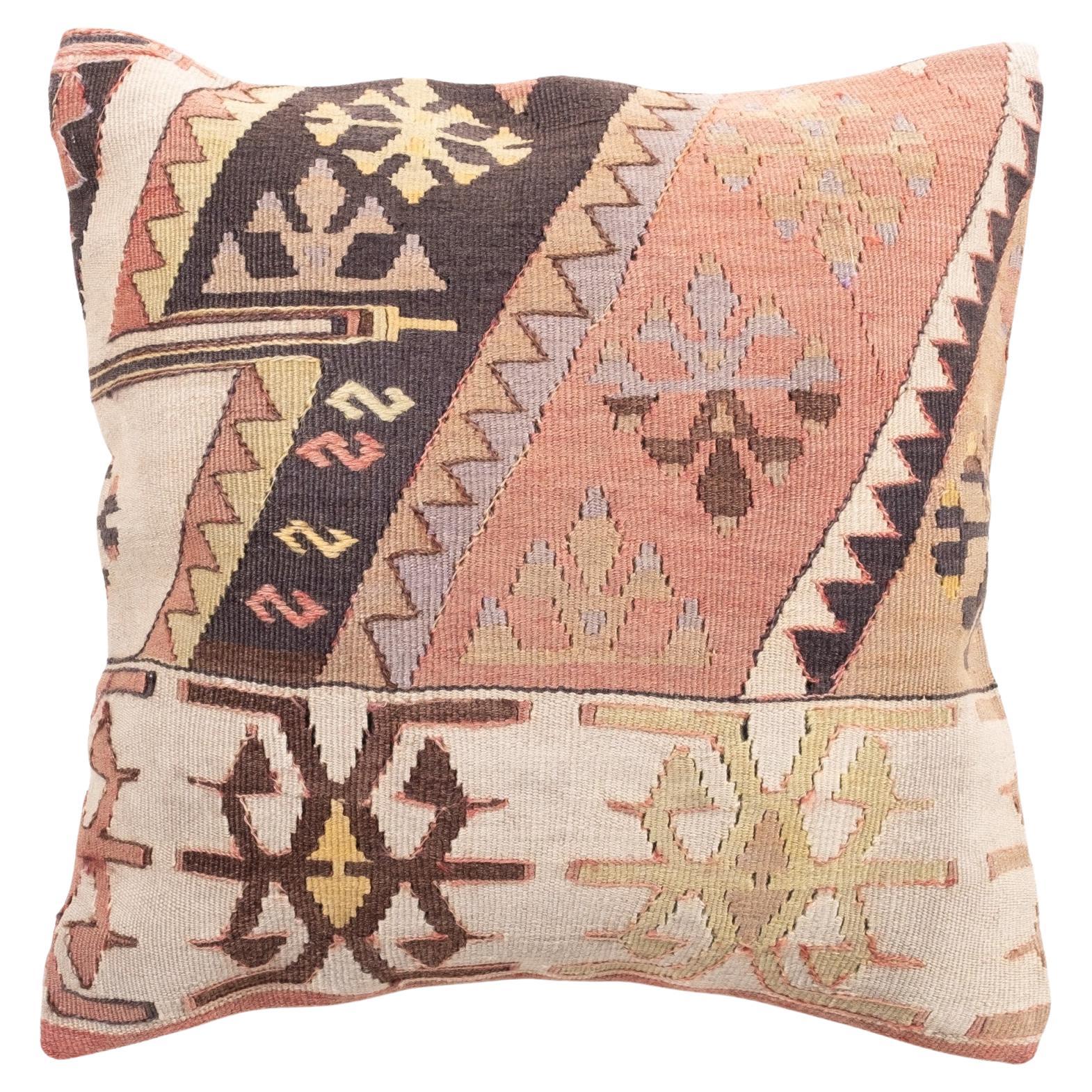 Vintage & Old Kilim Cushion Cover, Anatolian Yastik Turkish Modern Pillow 4400