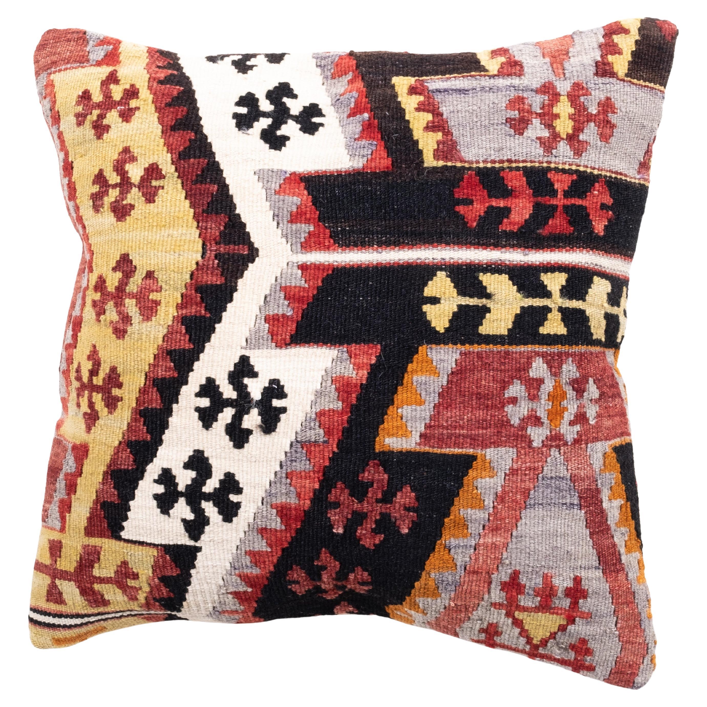 Vintage & Old Kilim Cushion Cover, Anatolian Yastik Turkish Modern Pillow 4404
