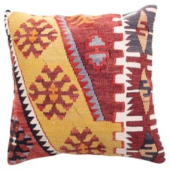 Vintage & Old Kilim Cushion Cover, Anatolian Yastik Turkish Modern Pillow 4411