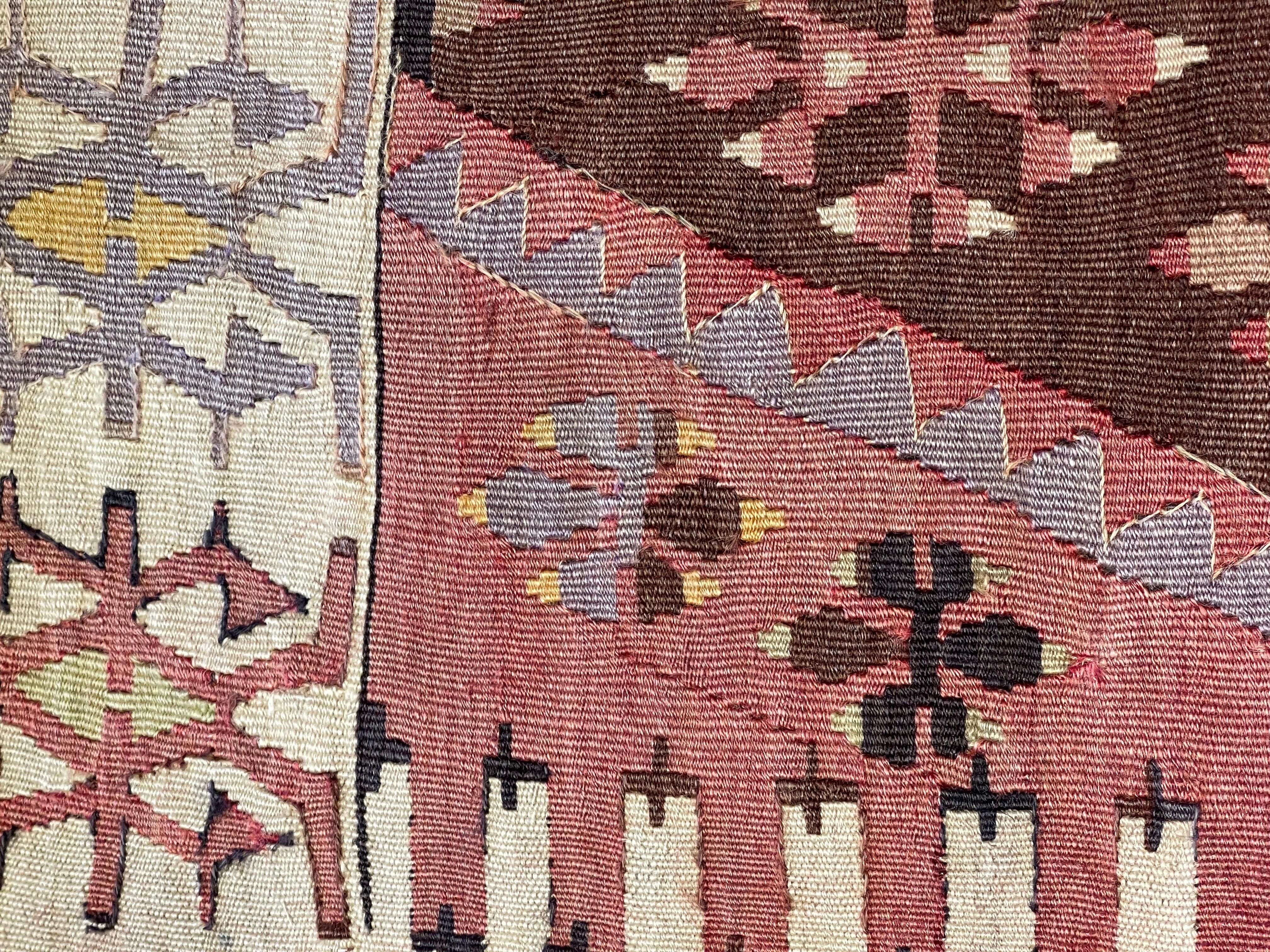 Hand-Knotted Vintage & Old Kilim Cushion Cover, Anatolian Yastik Turkish Modern Pillow 4412