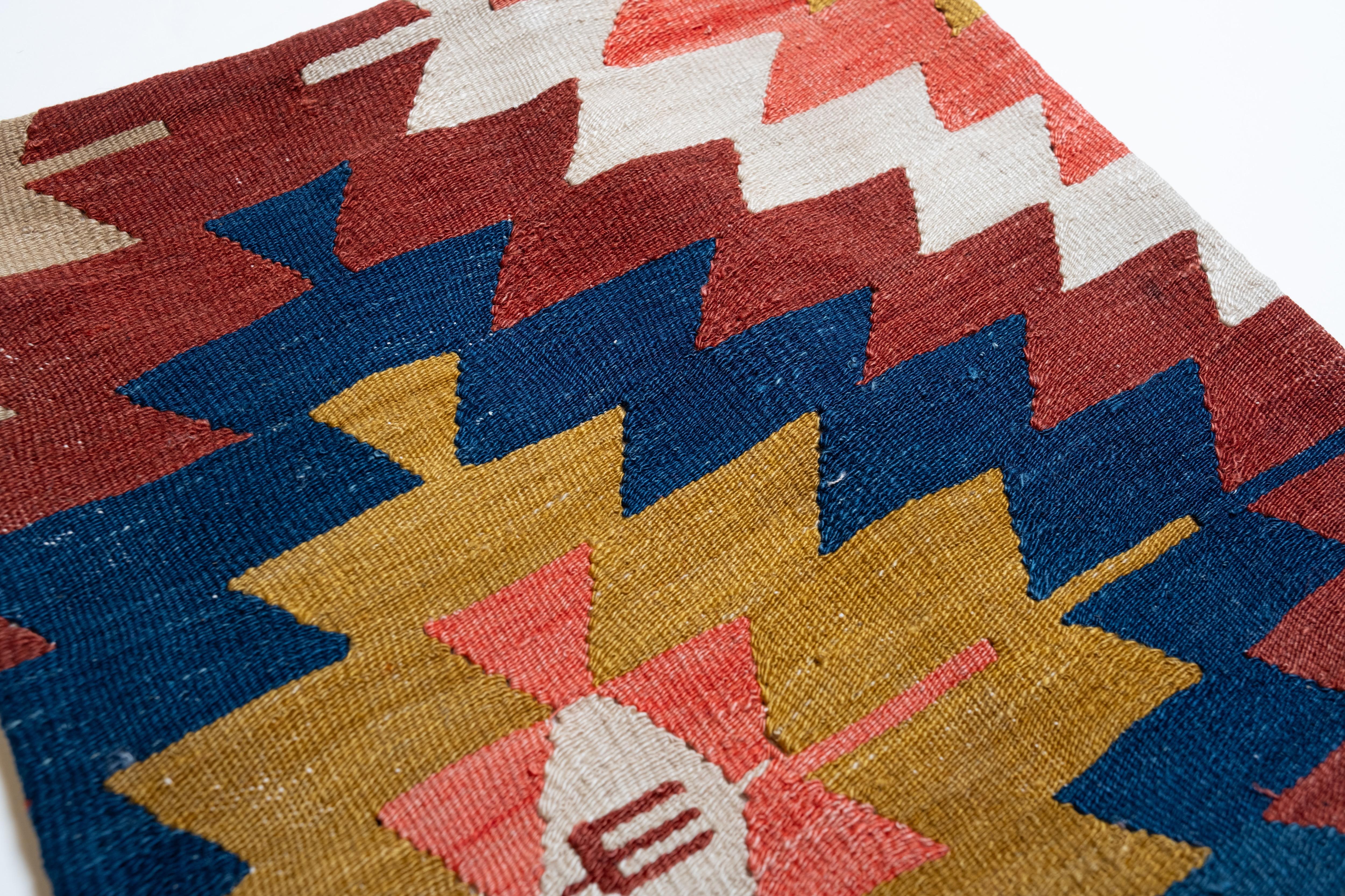 Hand-Knotted Vintage & Old Kilim Cushion Cover, Anatolian Yastik Turkish Modern Pillow 4464 For Sale