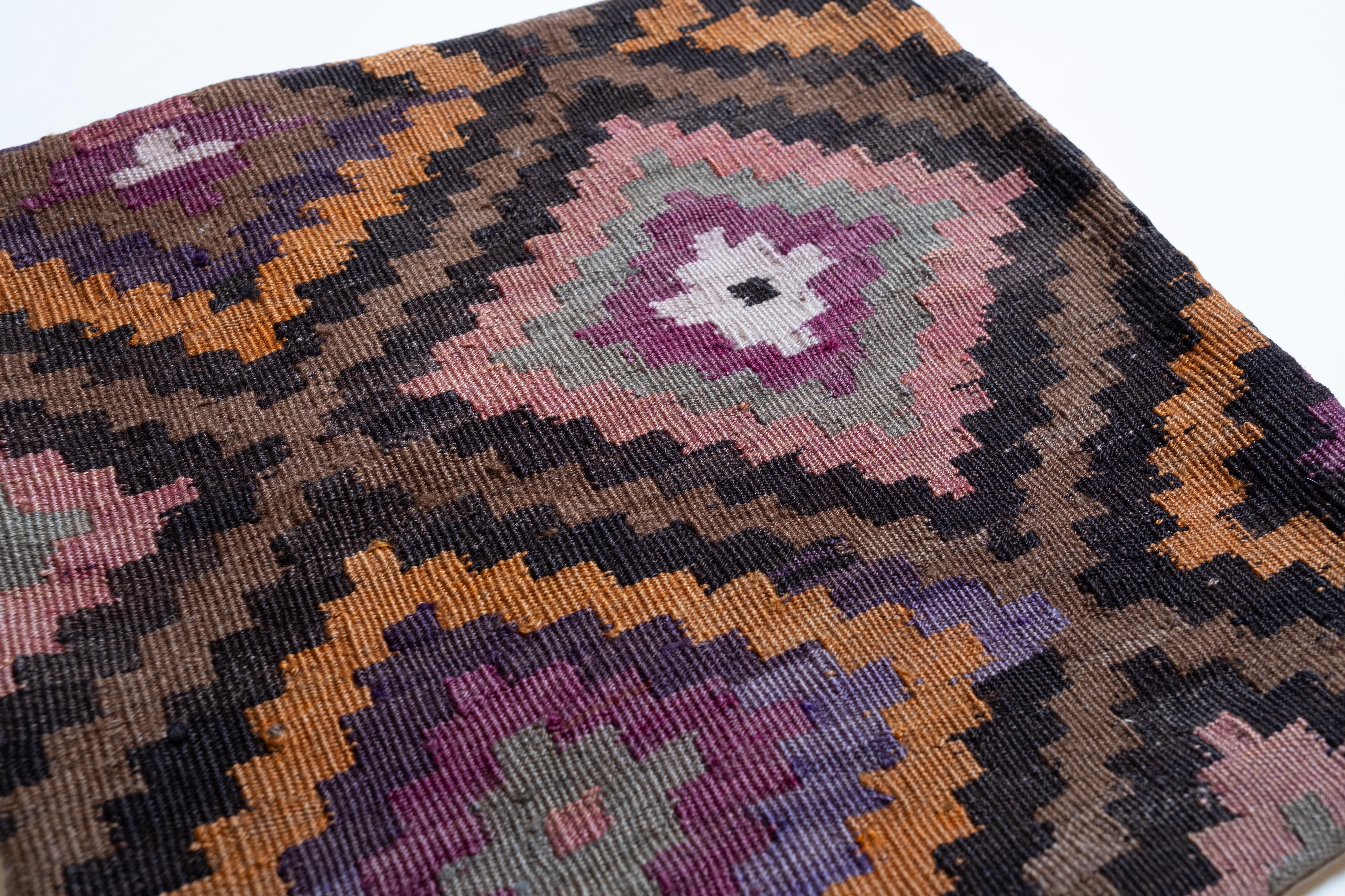 Hand-Knotted Vintage & Old Kilim Cushion Cover, Anatolian Yastik Turkish Modern Pillow 4466 For Sale