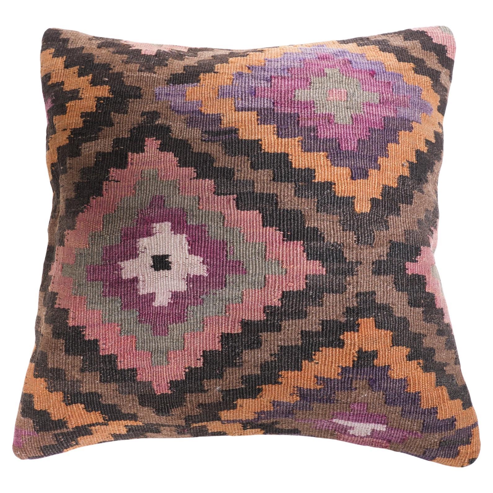 Vintage & Old Kilim Cushion Cover, Anatolian Yastik Turkish Modern Pillow 4466