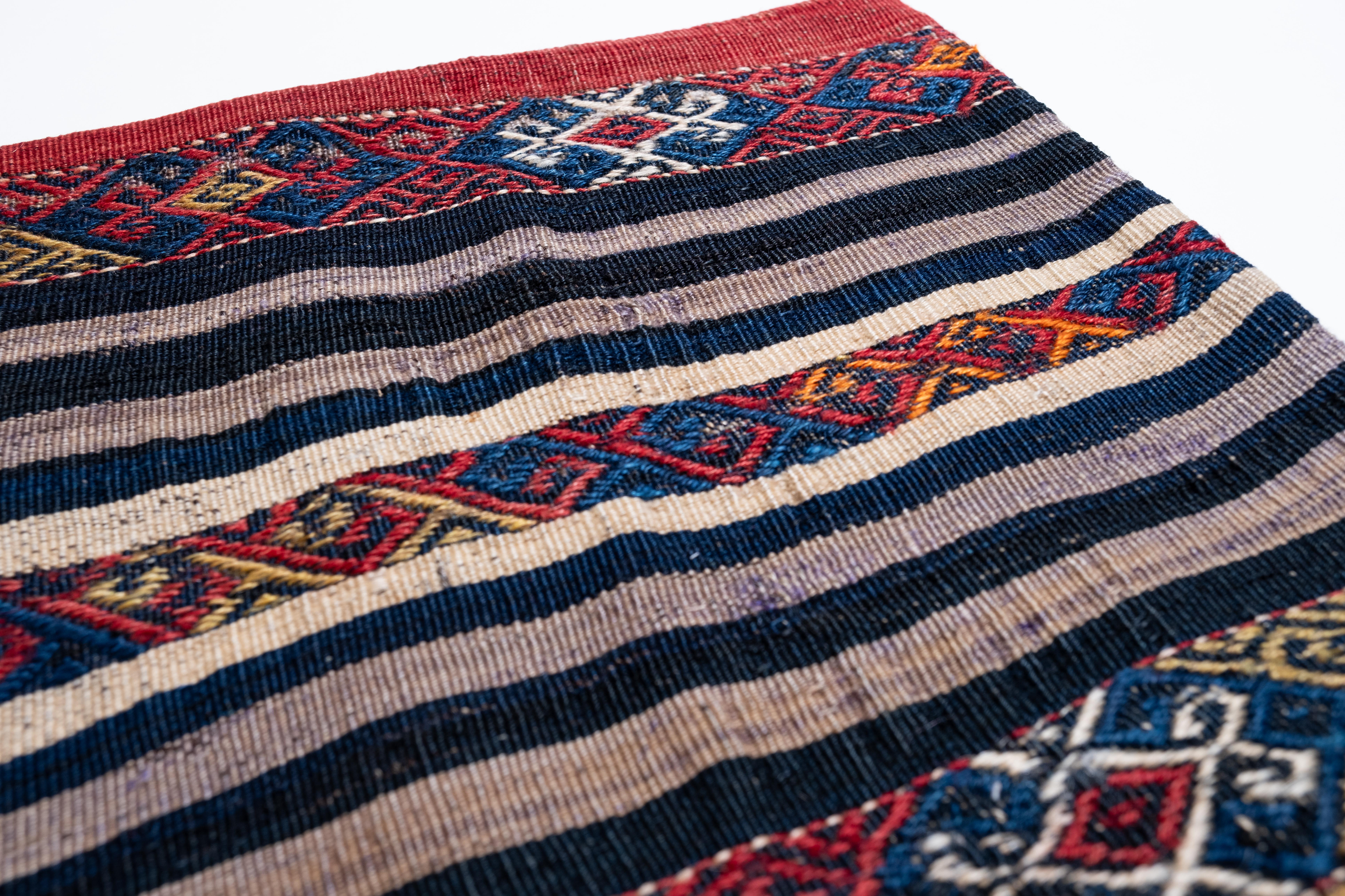 Hand-Knotted Vintage & Old Kilim Cushion Cover, Anatolian Yastik Turkish Modern Pillow 4472 For Sale