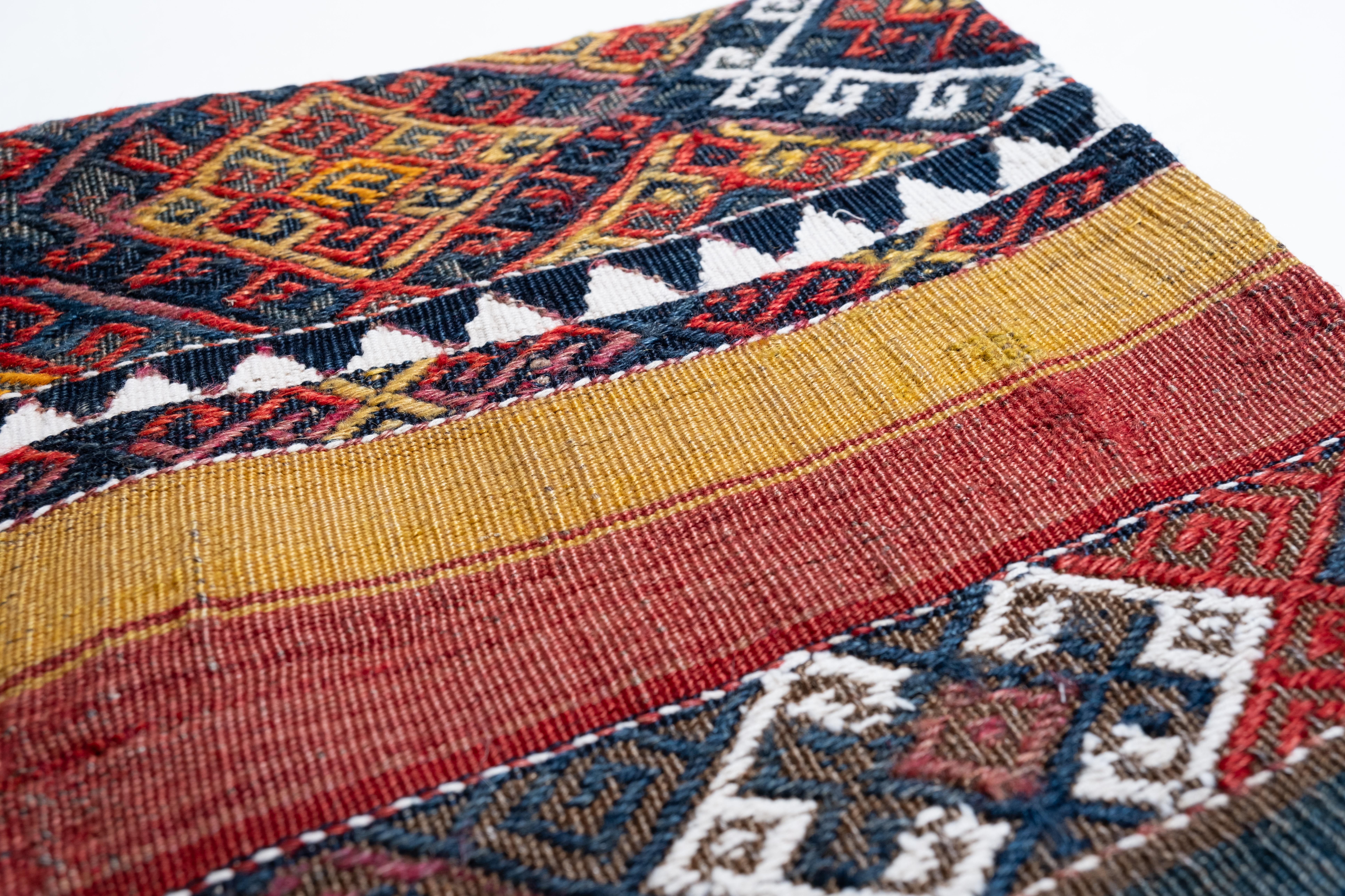 Hand-Knotted Vintage & Old Kilim Cushion Cover, Anatolian Yastik Turkish Modern Pillow 4475 For Sale