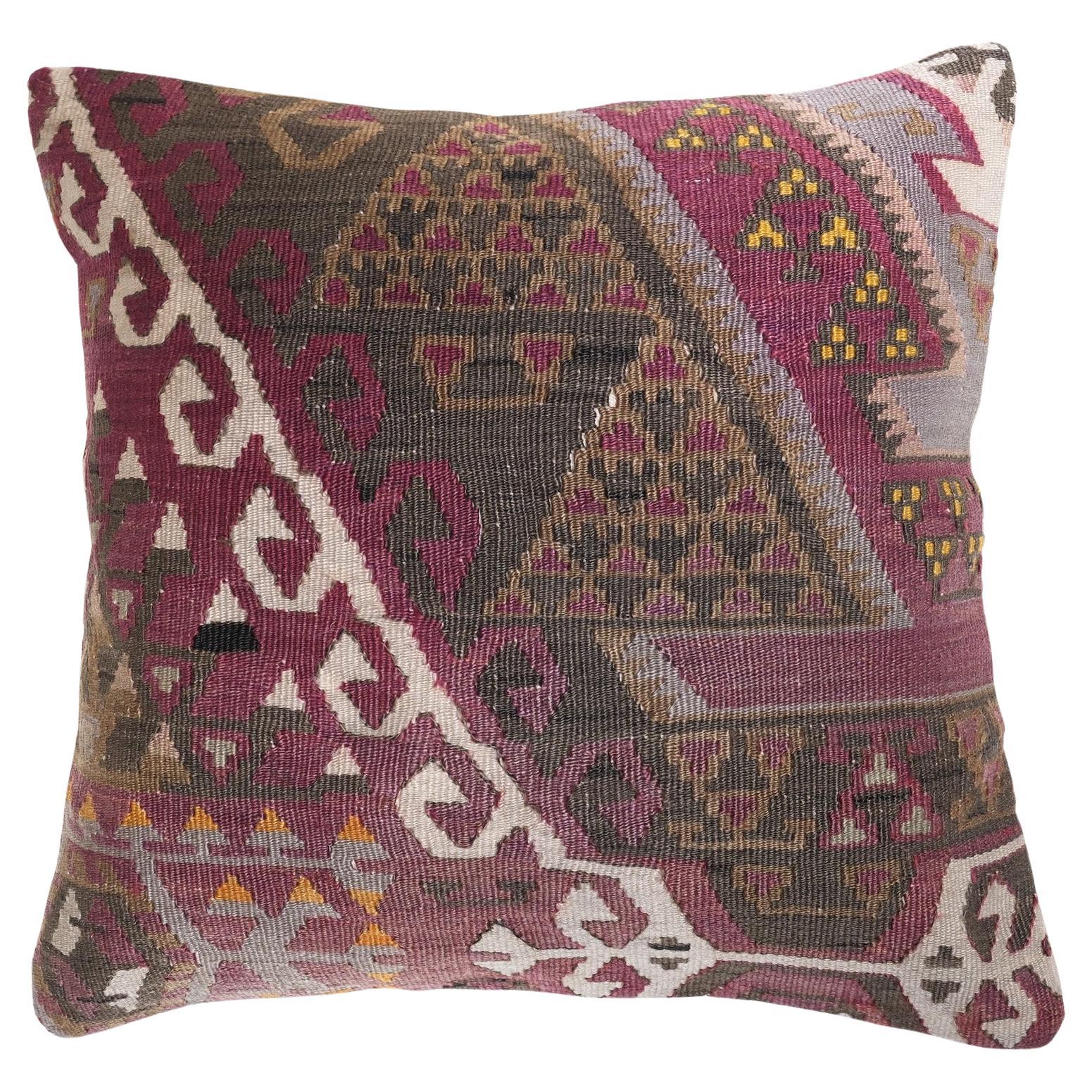 Vintage & Old Kilim Cushion Cover, Anatolian Yastik Turkish Modern Pillow 4489