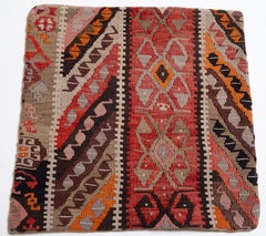 Vintage & Old Kilim Cushion Cover, Anatolian Yastik Turkish Modern Pillow 4495