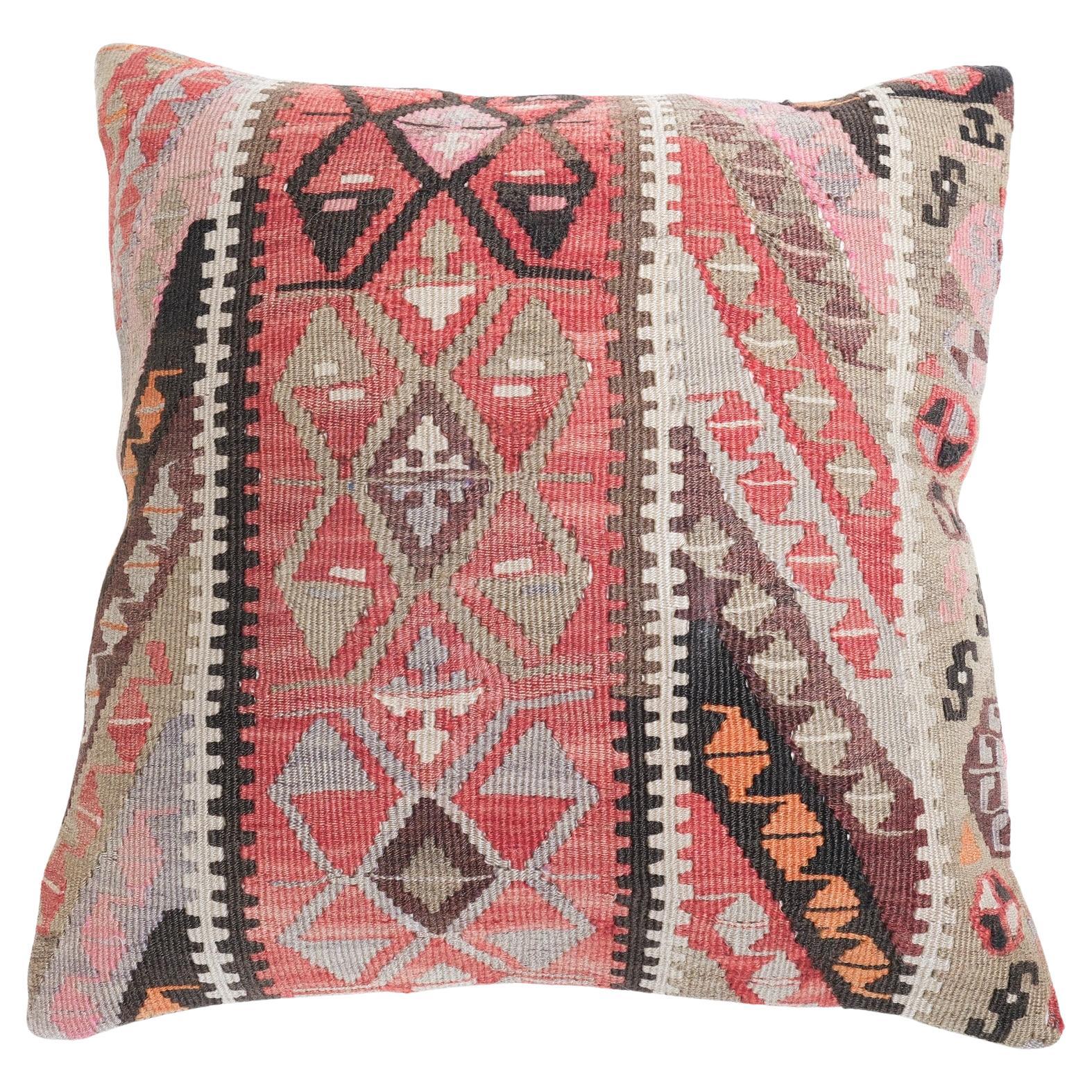 Vintage & Old Kilim Cushion Cover, Anatolian Yastik Turkish Modern Pillow 4497